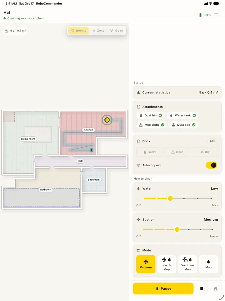 The iPad layout with the map beside the controls.