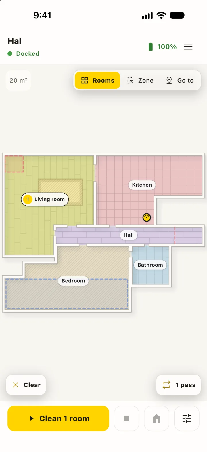 Two rooms selected on iPhone.