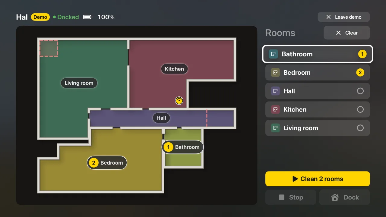 Rooms selected on Apple TV.